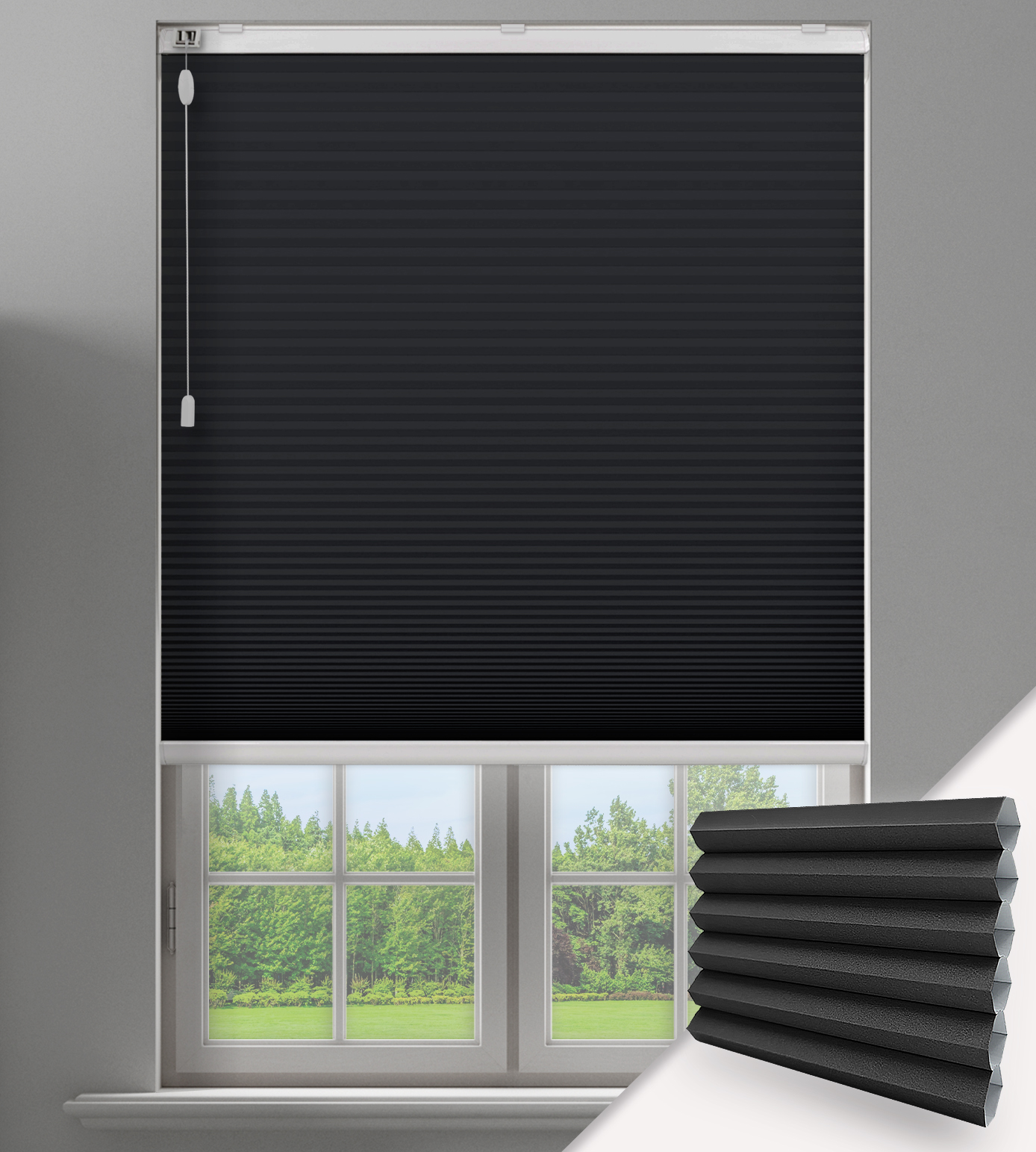Pleated Free-Hanging Blind - Blackout Honeycomb Lexi Onyx Black