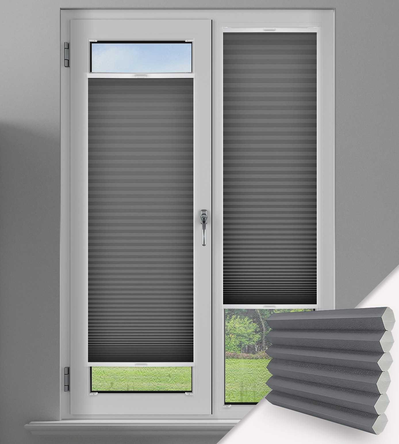 Pleated Perfectly Fitted Frameless Blind - Honeycomb Lexi Grey