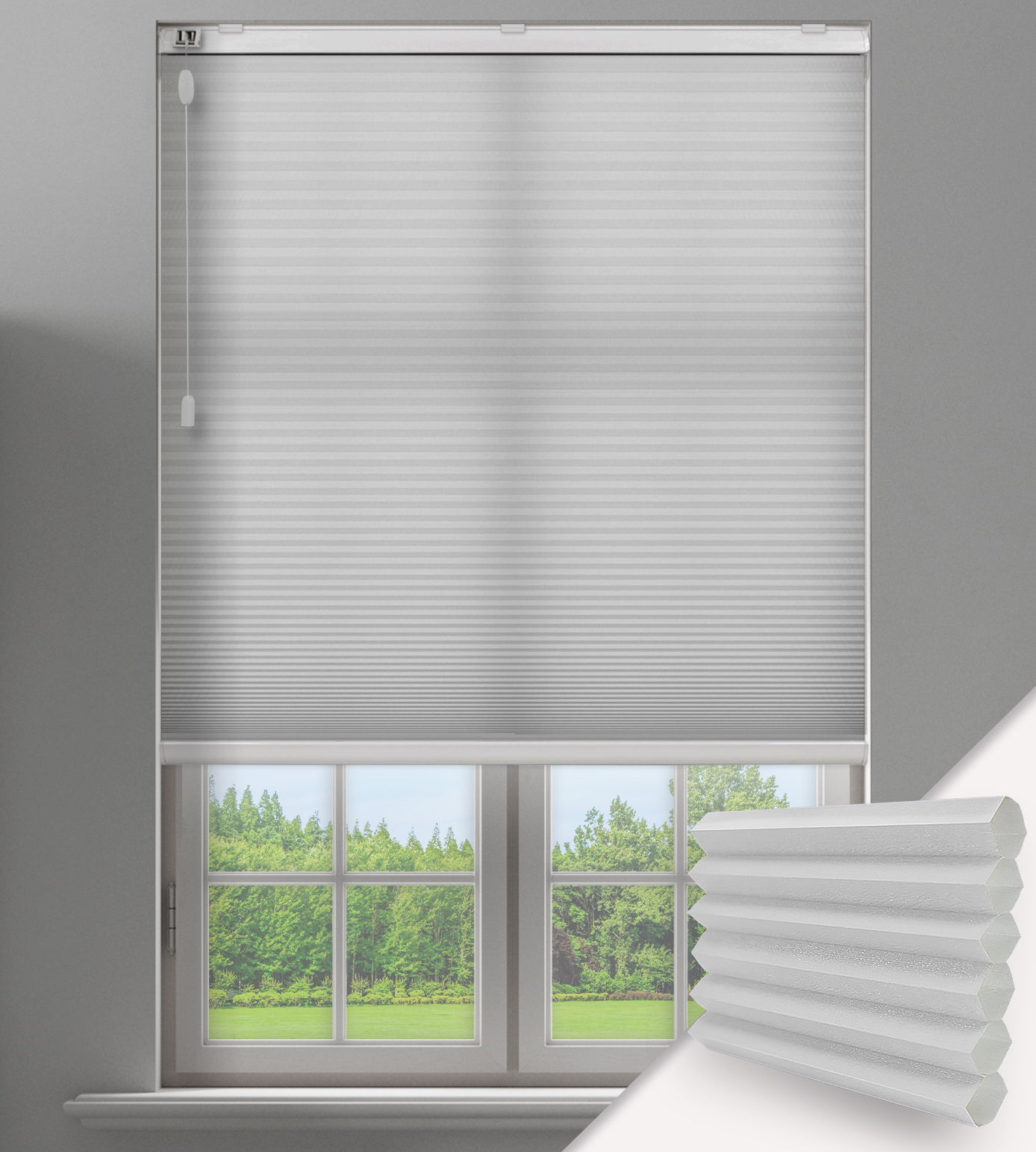 Pleated Free-Hanging Blind - Honeycomb Lexi White