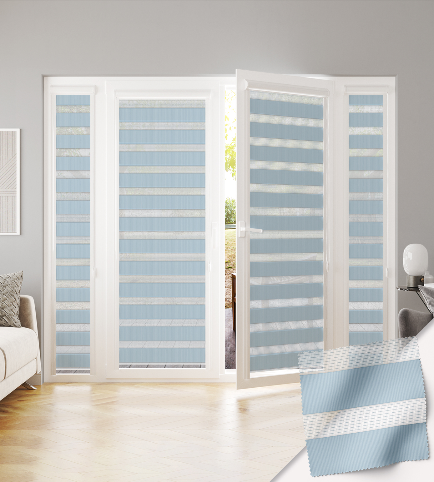 Perfectly Fitted Day & Night Blind - Seasons Ether Aqua Marine